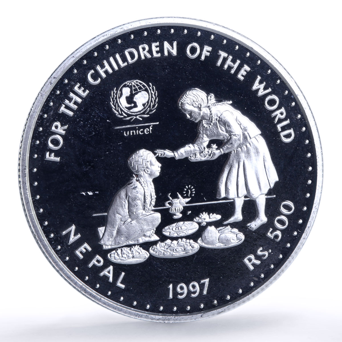 Nepal 500 rupees UNICEF Save the Children Child Year proof silver coin 1997
