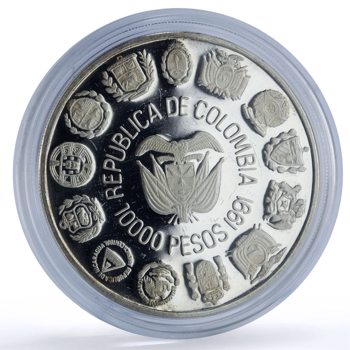 Colombia 10000 pesos Santa Fe Bogota Mint Ibero-American proof silver coin 1991