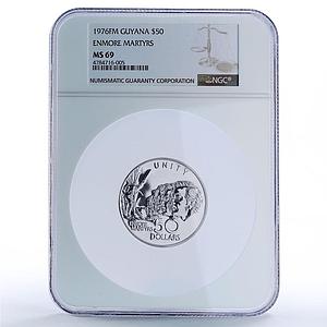 Guyana 50 dollars Independence Enmore Martyrs History MS69 NGC silver coin 1976
