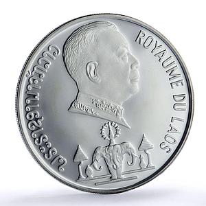 Laos 10000 kip Savang Vatthana Wat Xieng Thong Temple proof silver coin 1975