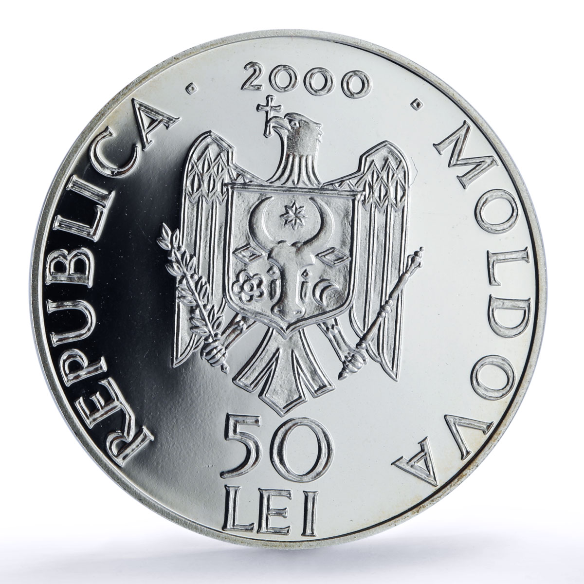 Moldova 50 lei Hirbovat Monastery Church Religion Architecture silver coin 2000