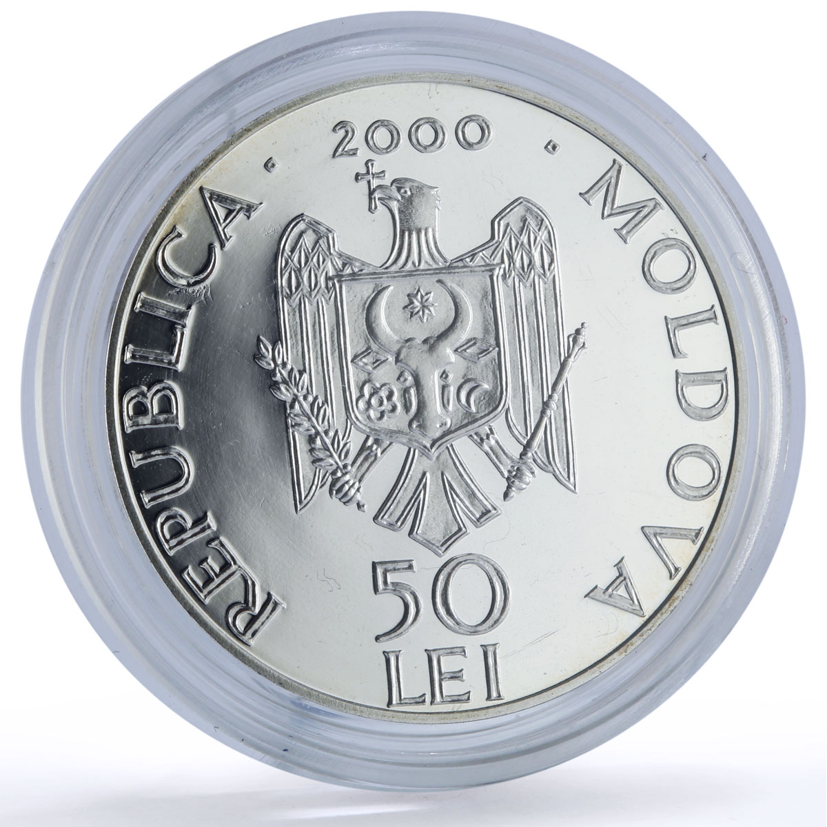 Moldova 50 lei Hirbovat Monastery Church Religion Architecture silver coin 2000