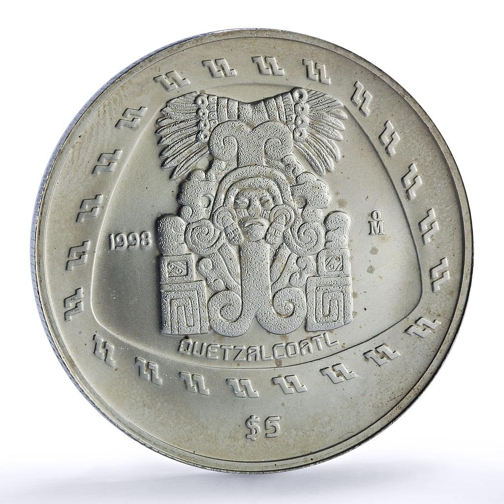 Mexico 5 pesos Quetzalcoatl Precolombina Toltec silver coin 1998