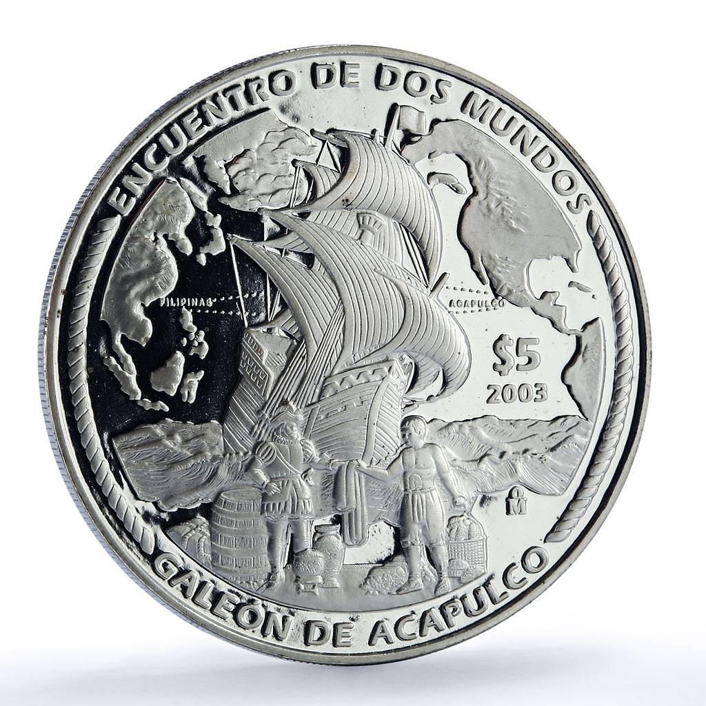 Mexico 5 pesos Acapulco Galleon Ibero-American Ship Clipper silver coin 2003