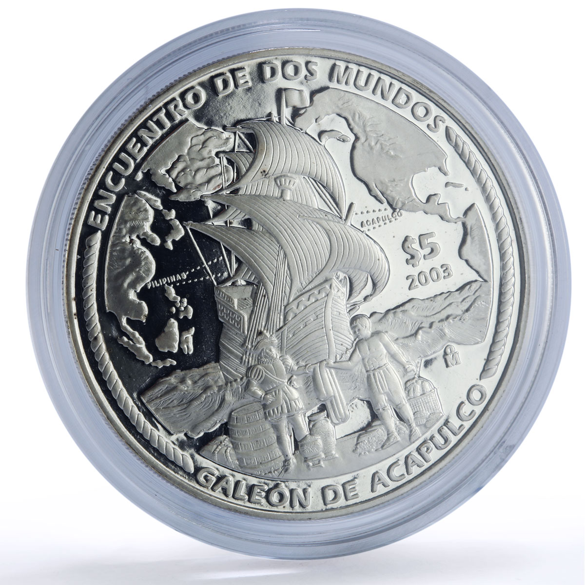 Mexico 5 pesos Acapulco Galleon Ibero-American Ship Clipper silver coin 2003