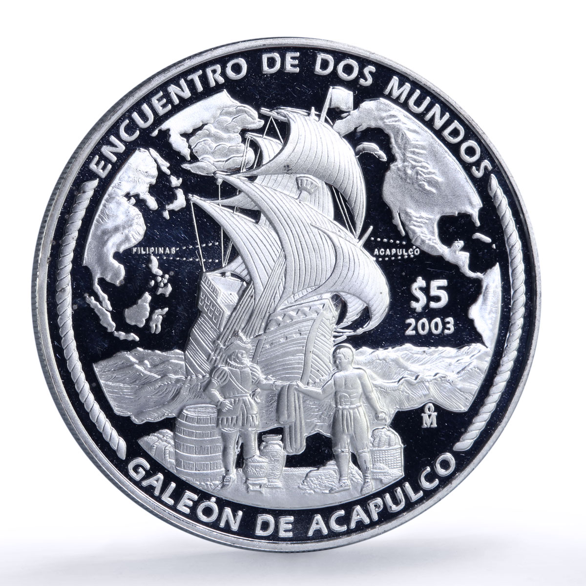 Mexico 5 pesos Acapulco Galleon Ibero-American Ship Clipper silver coin 2003
