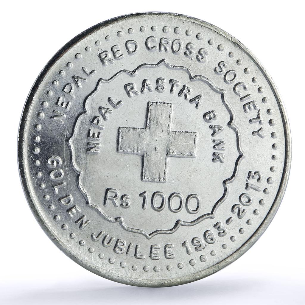 Nepal 1000 rupees Red Cross Society Jubilee History silver coin 2013