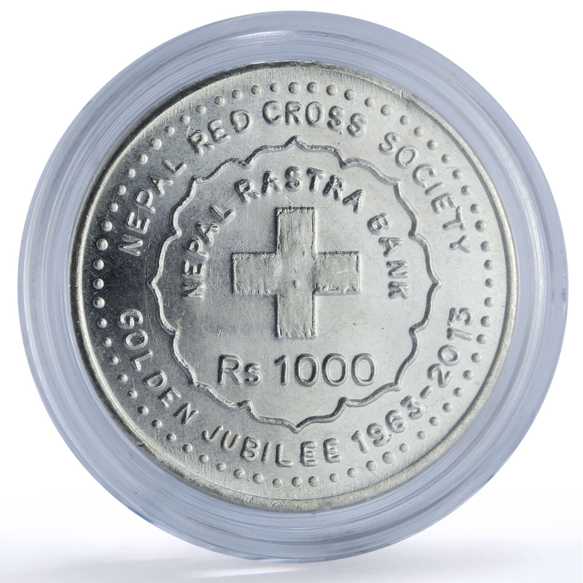 Nepal 1000 rupees Red Cross Society Jubilee History silver coin 2013