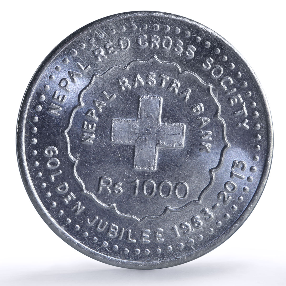Nepal 1000 rupees Red Cross Society Jubilee History silver coin 2013