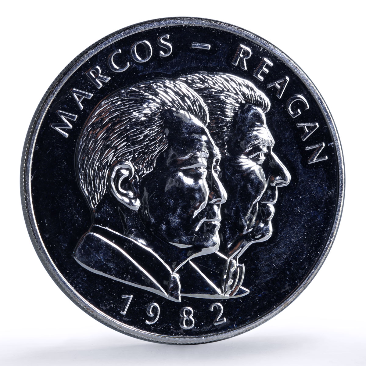 Philippines 25 piso Marcos Reagan Visit History Politics silver coin 1982