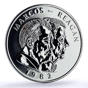 Philippines 25 piso Marcos Reagan Visit History Politics silver coin 1982