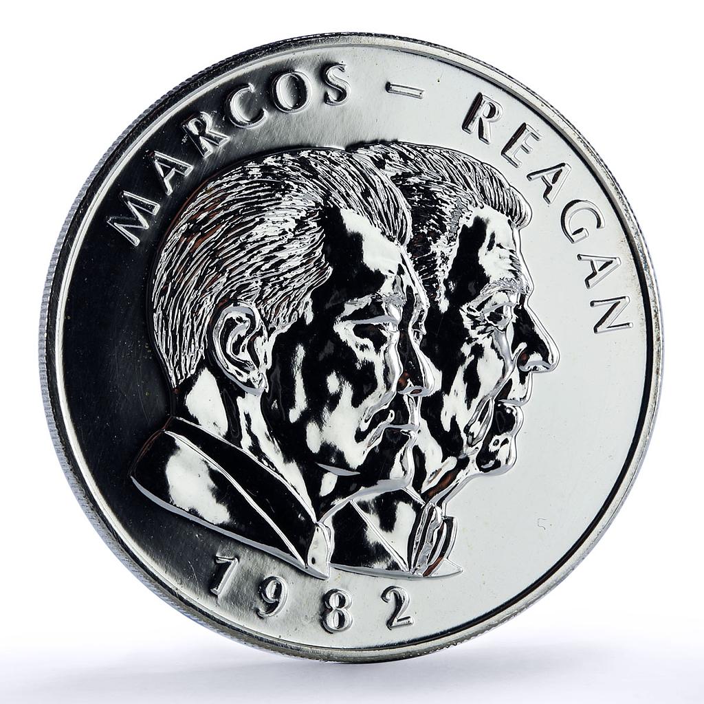 Philippines 25 piso Marcos Reagan Visit History Politics silver coin 1982