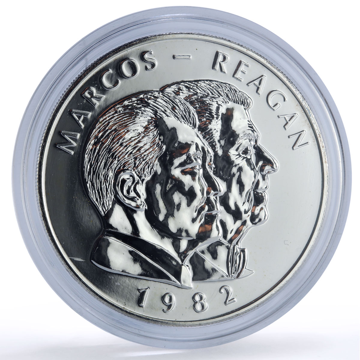 Philippines 25 piso Marcos Reagan Visit History Politics silver coin 1982