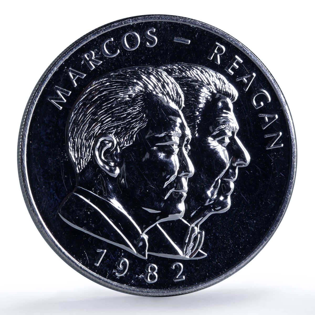 Philippines 25 piso Marcos Reagan Visit History Politics silver coin 1982