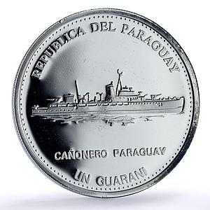 Paraguay 1 guarani Canonero Central Bank Anniversary Ship proof silver coin 2002