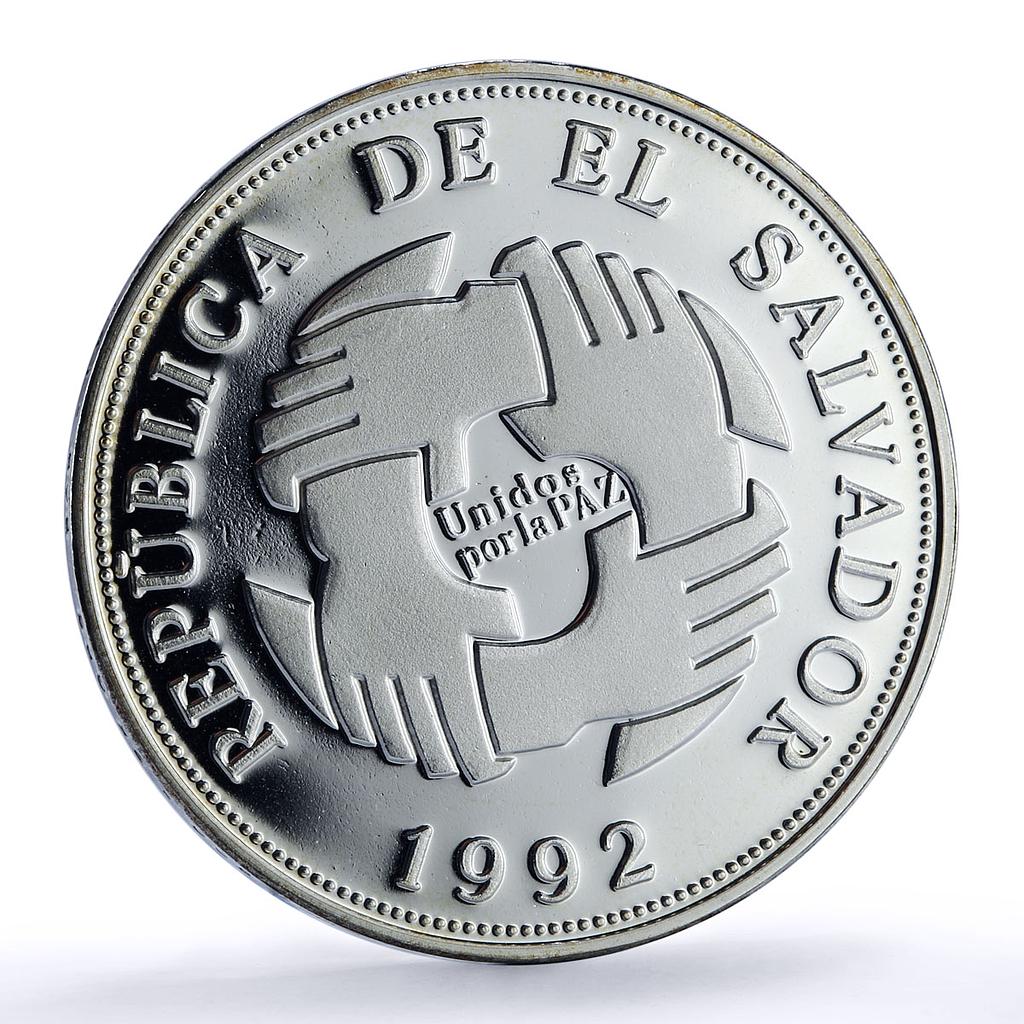 El Salvador 150 colones United Peace Unidos Paz Chapultepec silver coin 1992