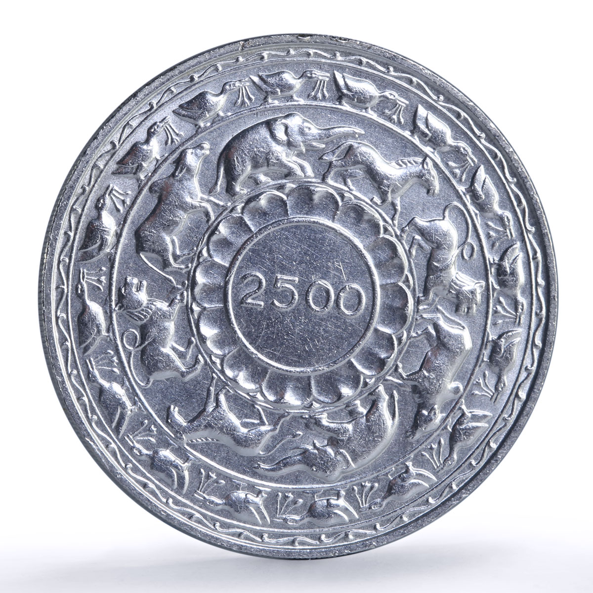 Sri Lanka Ceylon 5 rupees Buddhism 2500 Years Animals Religion silver coin 1957