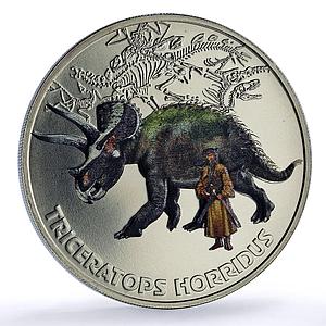 Abkhazia 3 apsars Triceratops Horridus Dinosaurs Fauna nickel coin 2021