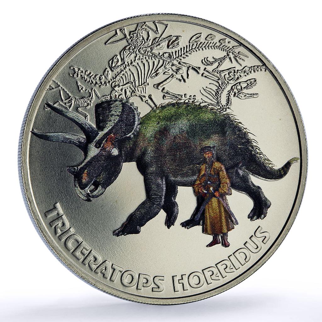 Abkhazia 3 apsars Triceratops Horridus Dinosaurs Fauna nickel coin 2021