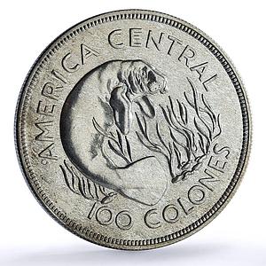 Costa Rica 100 colones Manatee Conservation Wildlife Fauna silver coin 1974