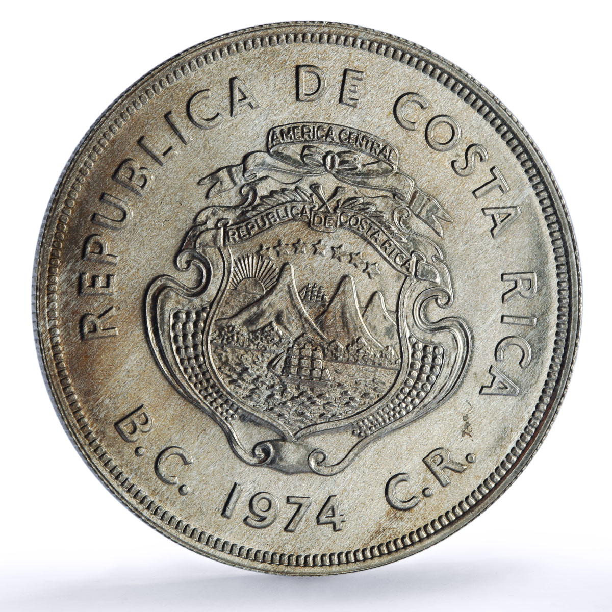 Costa Rica 100 colones Manatee Conservation Wildlife Fauna silver coin 1974