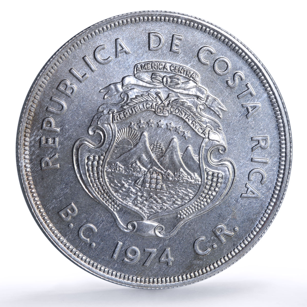 Costa Rica 100 colones Manatee Conservation Wildlife Fauna silver coin 1974