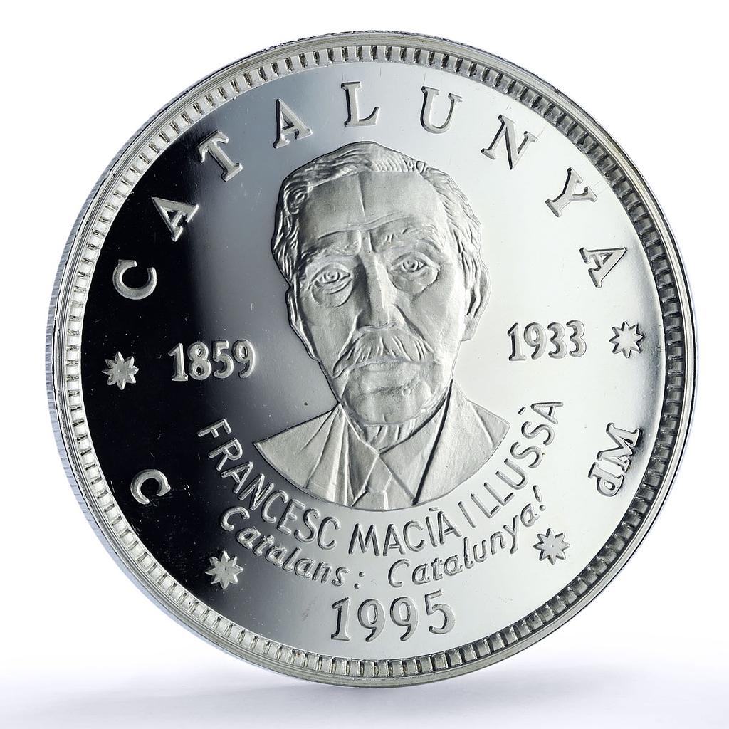 Spain Catalonia 25 ecu Francesc Macia Llussa History proof silver coin 1995