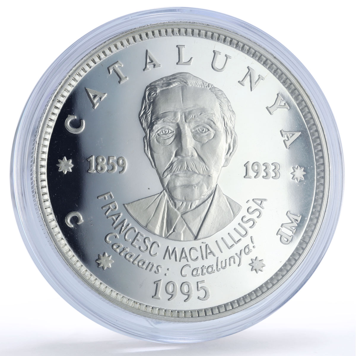 Spain Catalonia 25 ecu Francesc Macia Llussa History proof silver coin 1995