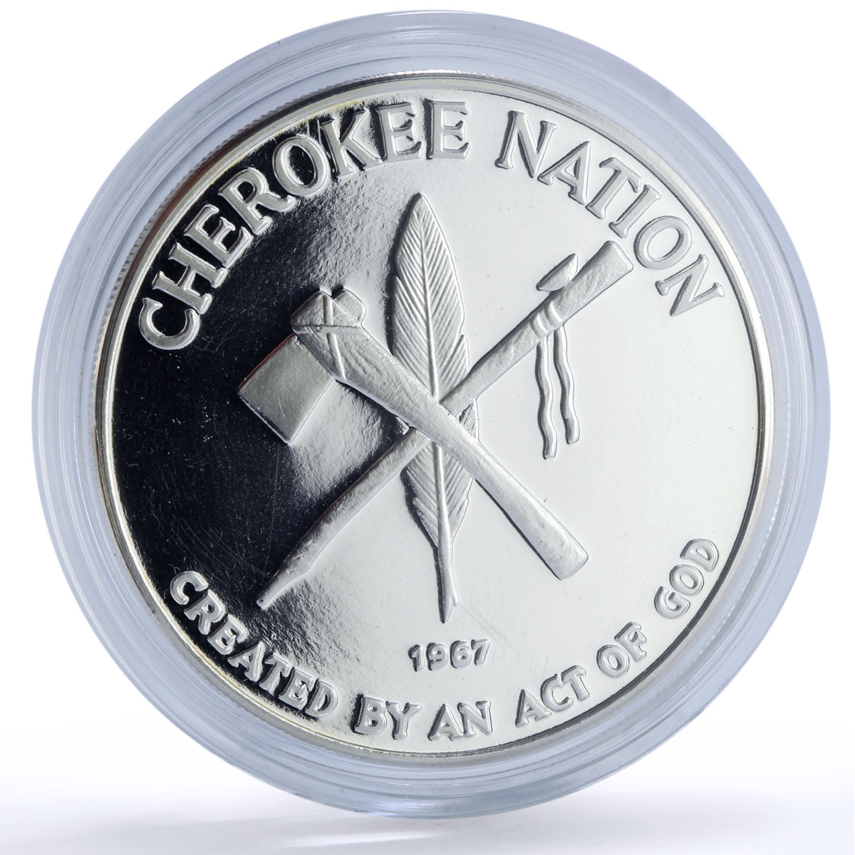 USA Cherokee Nation 50 Eagles Indian Tomahawk Peace Pipe proof silver medal 1980