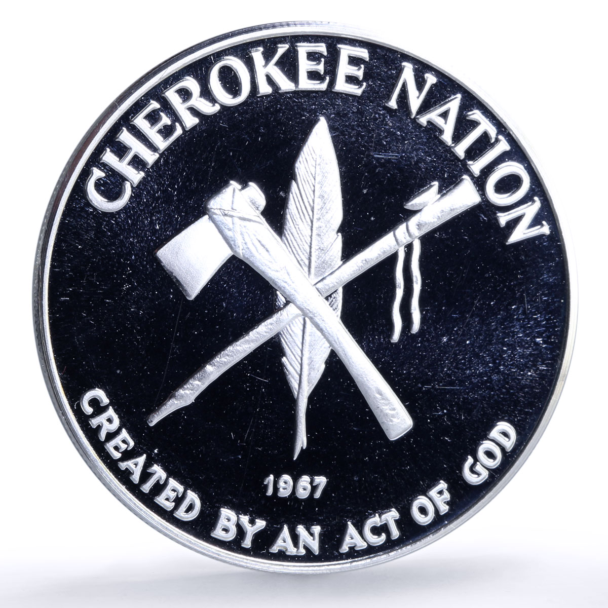 USA Cherokee Nation 50 Eagles Indian Tomahawk Peace Pipe proof silver medal 1980