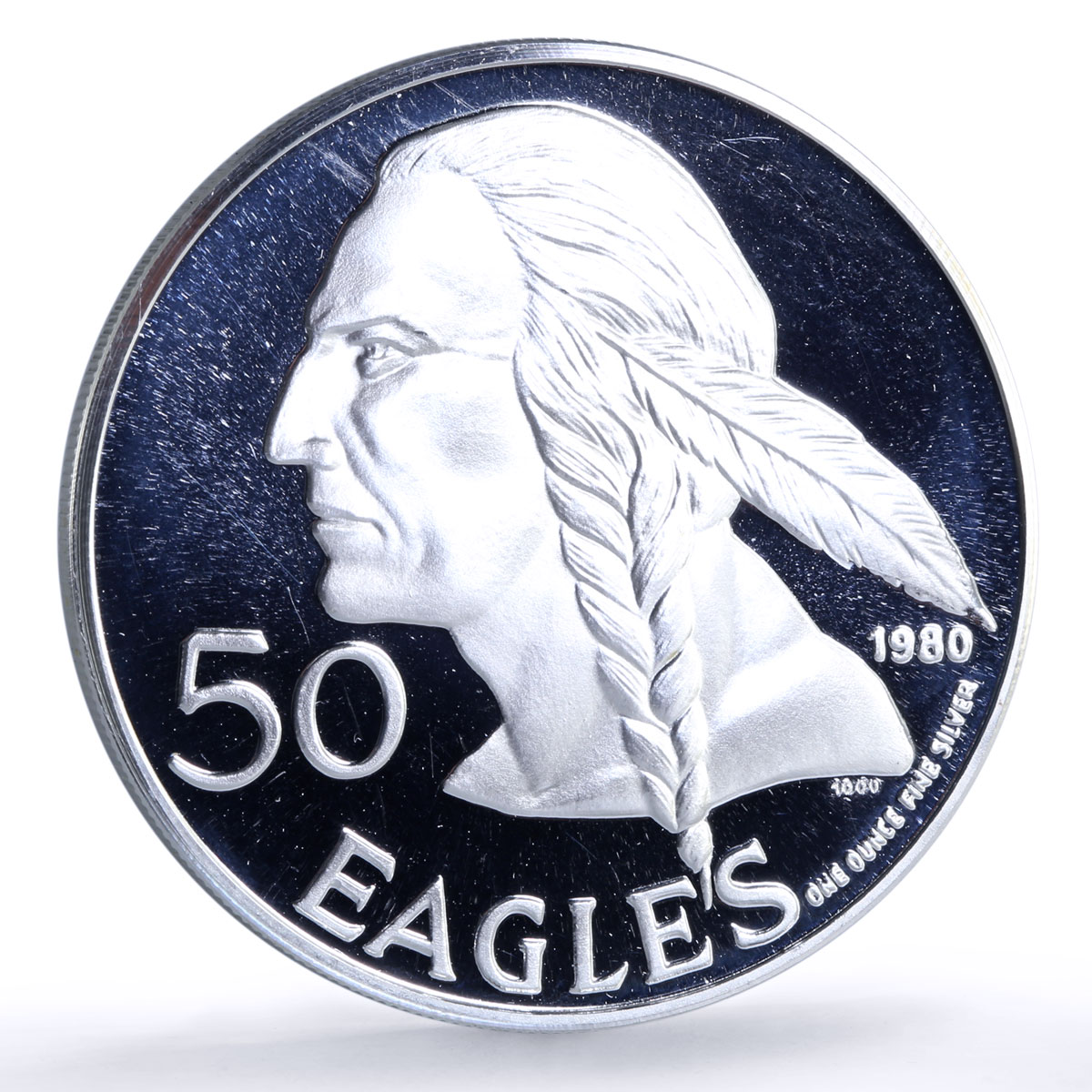 USA Cherokee Nation 50 Eagles Indian Tomahawk Peace Pipe proof silver medal 1980