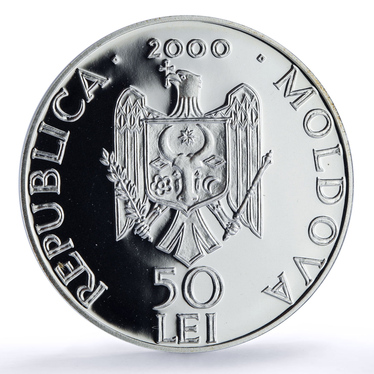 Moldova 50 lei Raciula Monastery Church Religion Architecture silver coin 2000