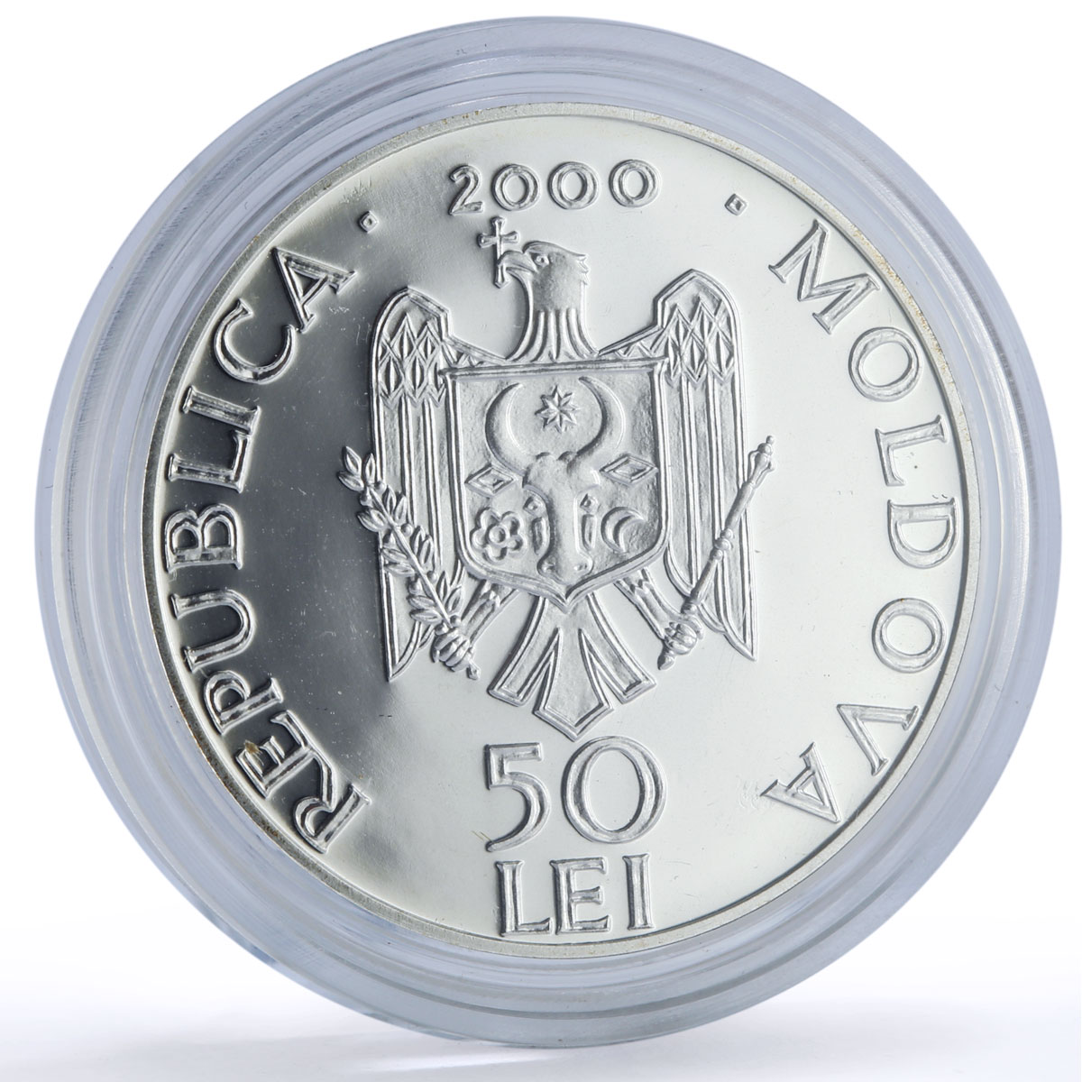 Moldova 50 lei Raciula Monastery Church Religion Architecture silver coin 2000