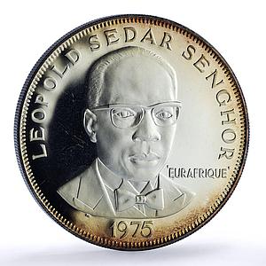 Senegal 150 francs Eurafrique Program Senghor Bird proof silver coin 1975