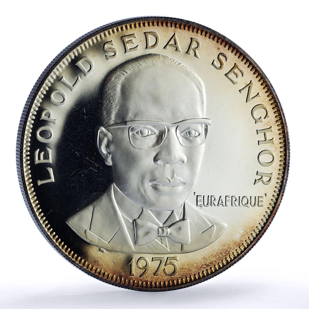 Senegal 150 francs Eurafrique Program Senghor Bird proof silver coin 1975