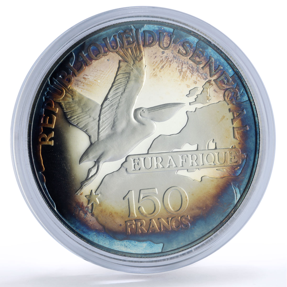Senegal 150 francs Eurafrique Program Senghor Bird proof silver coin 1975