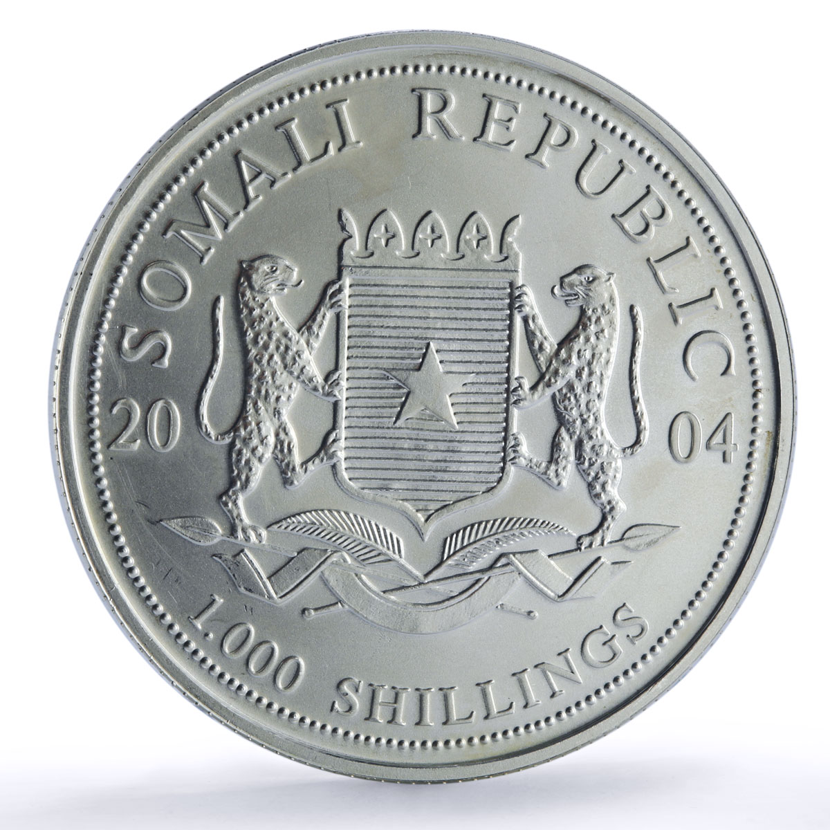 Somalia 1000 shillings Elephant African Wildlife Fauna silver coin 2004