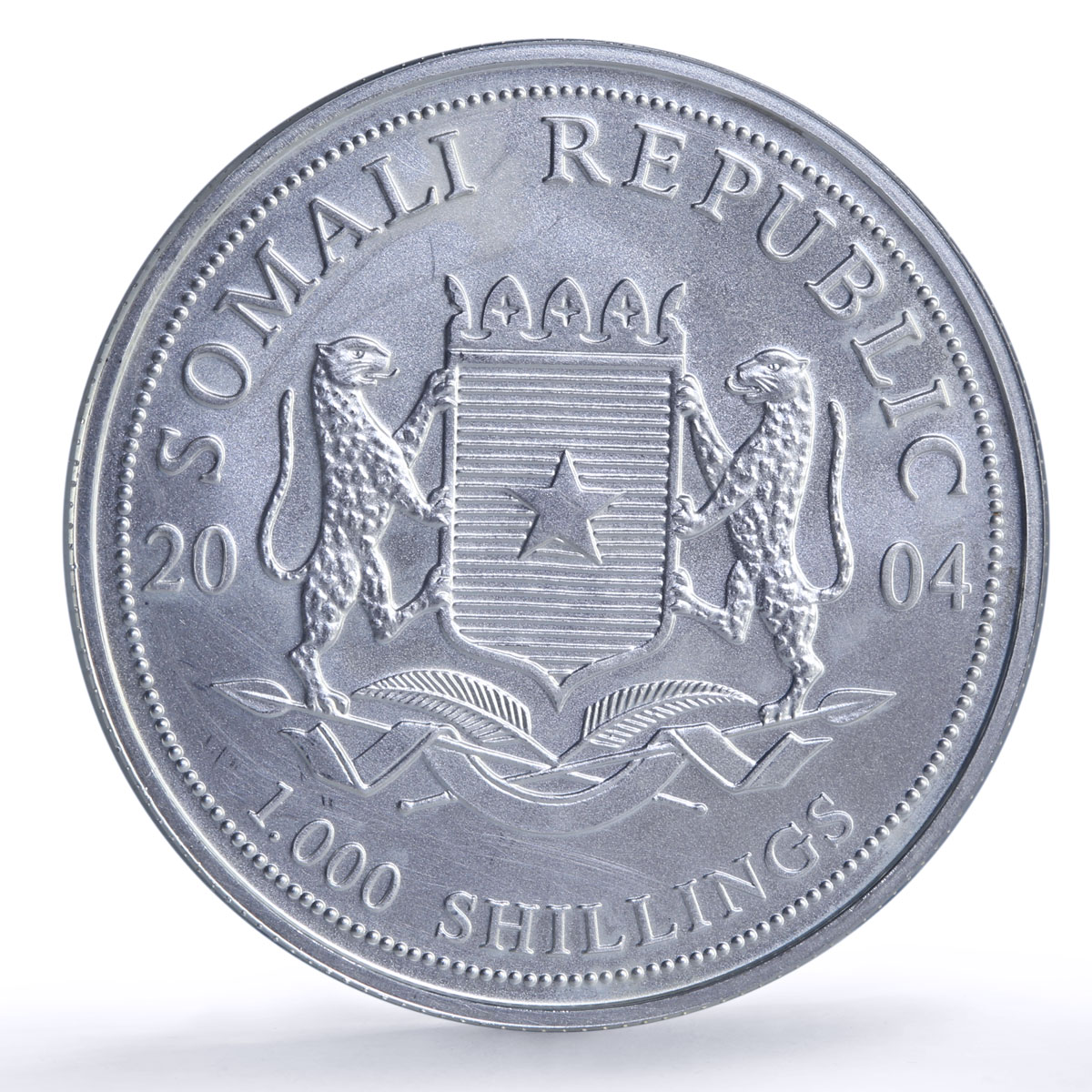 Somalia 1000 shillings Elephant African Wildlife Fauna silver coin 2004