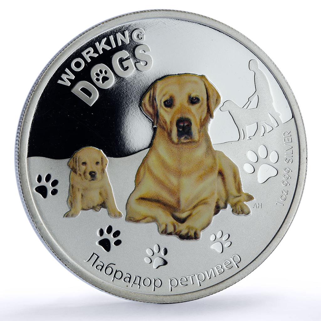 Tuvalu 1 dollar Golden Retriever Working Dogs Color proof silver coin 2011