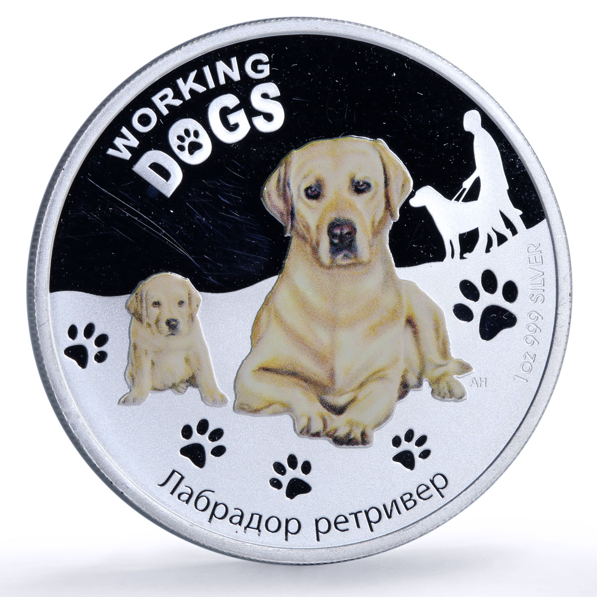 Tuvalu 1 dollar Golden Retreiver Working Dogs Color proof silver coin 2011