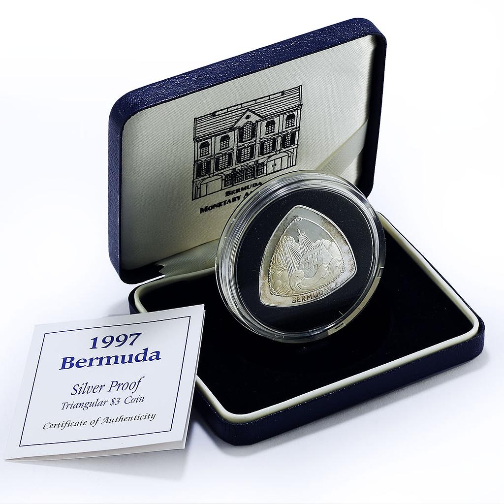 Bermuda 3 dollars Sea Venture Shipwreck Ships proof silver coin 1997