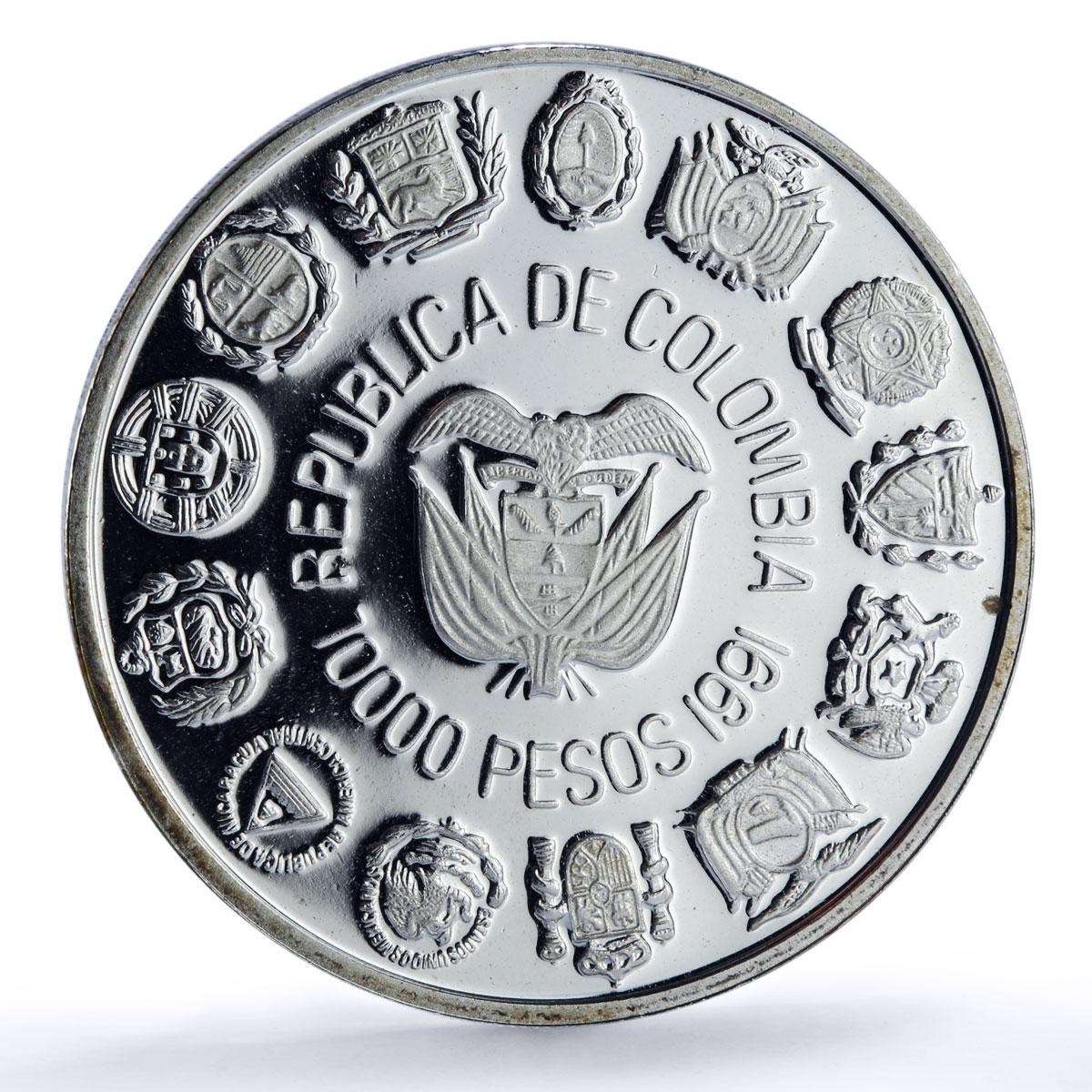 Colombia 10000 pesos Santa Fe Bogota Mint Ibero-American proof silver coin 1991