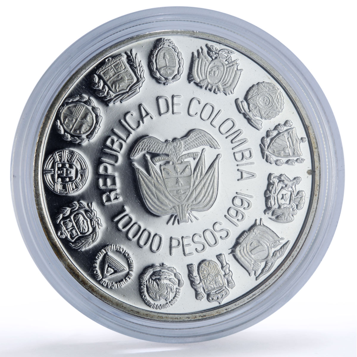 Colombia 10000 pesos Santa Fe Bogota Mint Ibero-American proof silver coin 1991