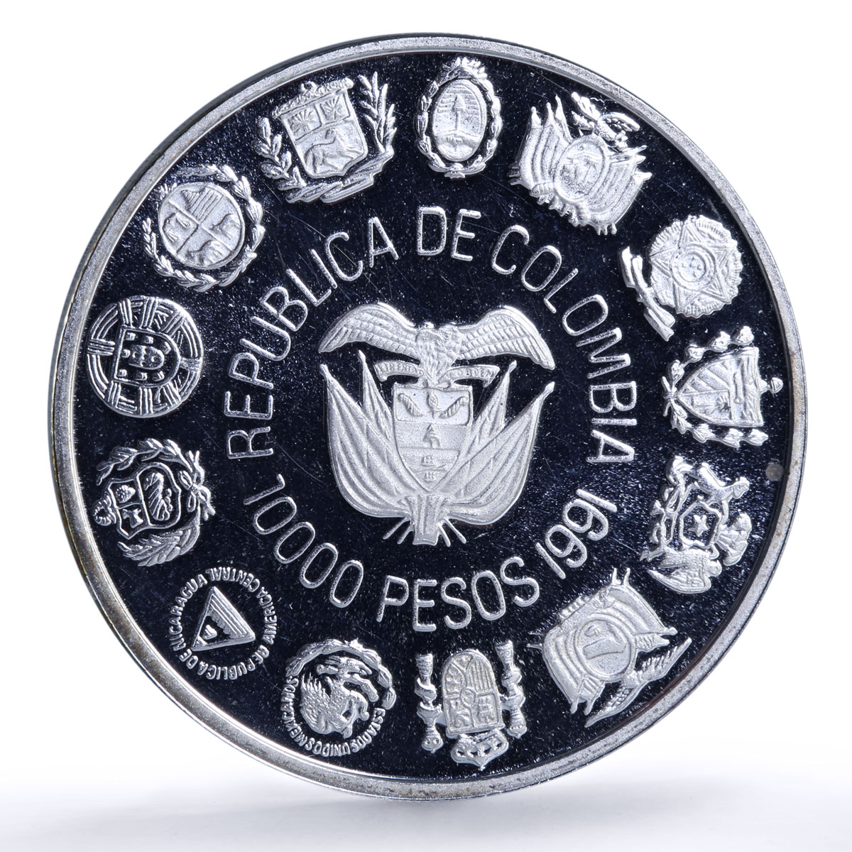 Colombia 10000 pesos Santa Fe Bogota Mint Ibero-American proof silver coin 1991