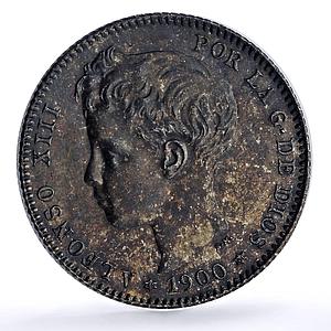 Spain 1 peseta King Alfonso XIII Coinage Child Portrait KM-706 silver coin 1900