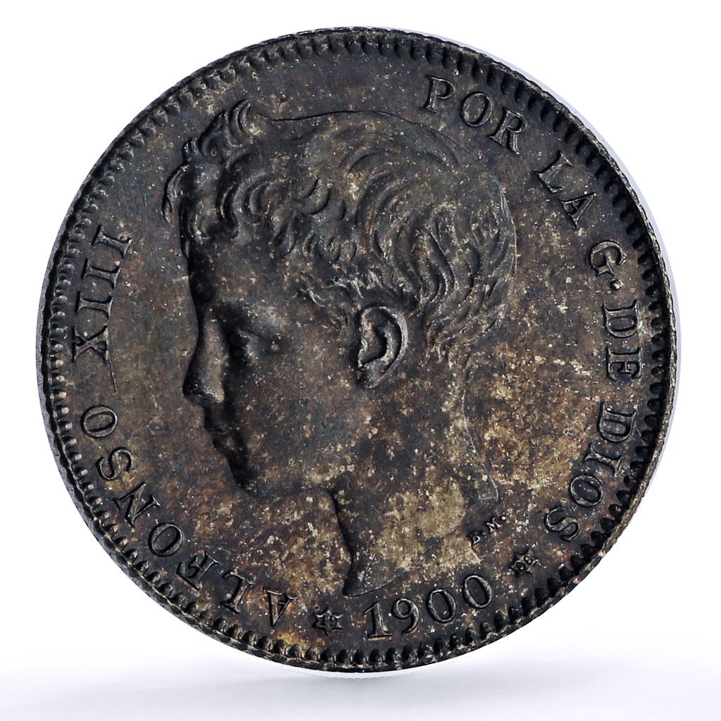 Spain 1 peseta King Alfonso XIII Coinage Child Portrait KM-706 silver coin 1900