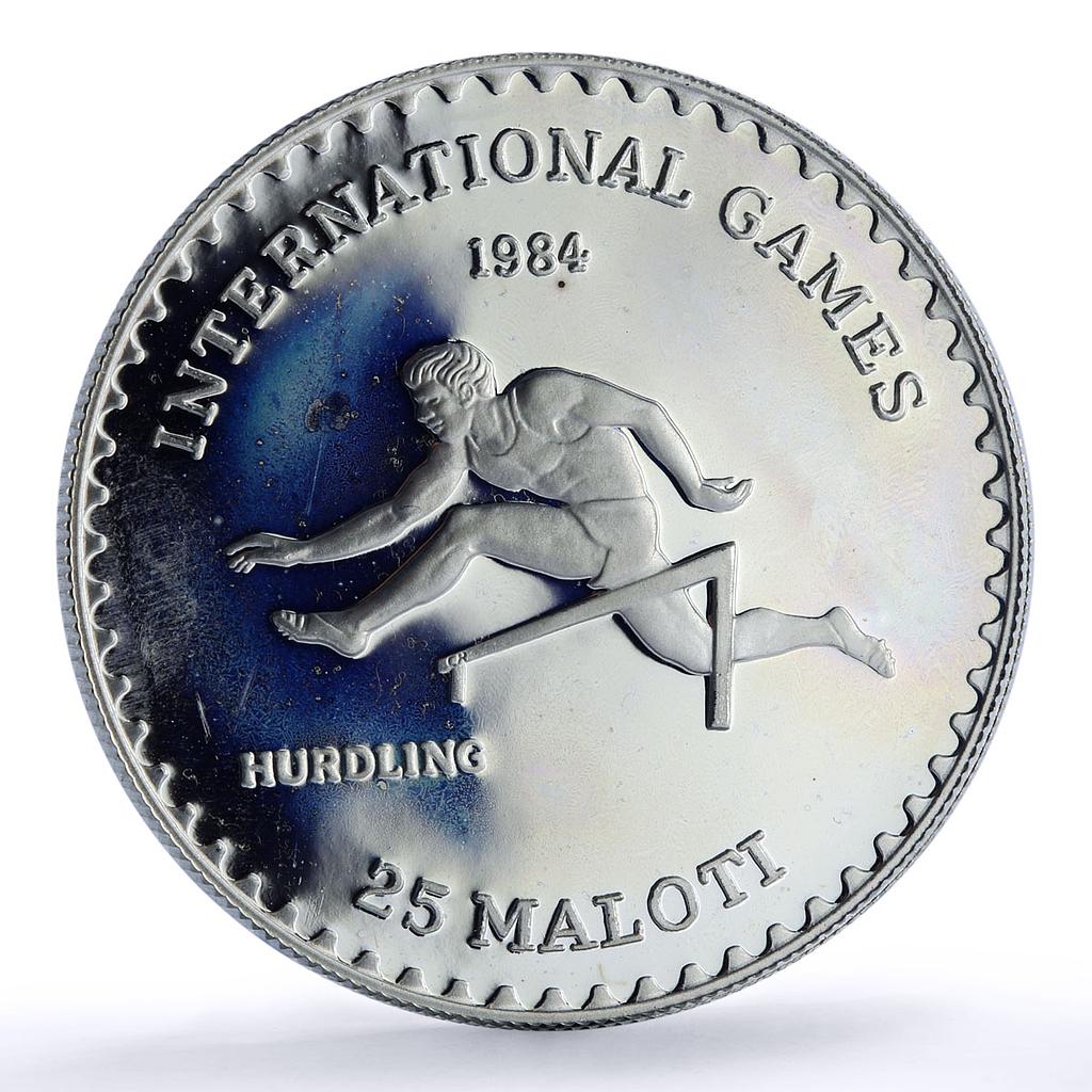 Lesotho 25 maloti Hurdling International Games Rainbow Toned silver coin 1984