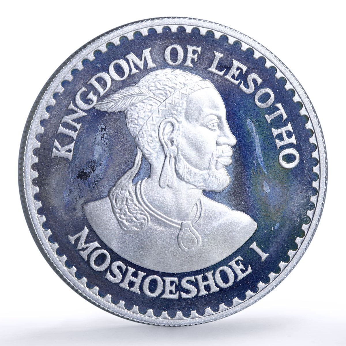 Lesotho 25 maloti Hurdling International Games Rainbow Toned silver coin 1984