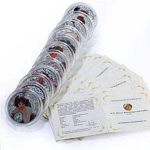 Niue 1 dollar x 12 Zodiac Signs Mucha Art Color proof silver coins 2010 - 2011