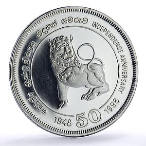 Sri Lanka 1000 rupees Independence 50th Anniversay Lion proof silver coin 1998
